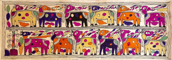 Camels In The Hot Sun Traditional Art by Yamuna Devi | ArtZolo.com
