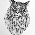 Animals pen drawing titled 'Cat 1', 15x11 inches, by artist Kushal Kumar on Paper