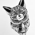 Animals pen drawing titled 'Cat 2', 15x11 inches, by artist Kushal Kumar on Paper