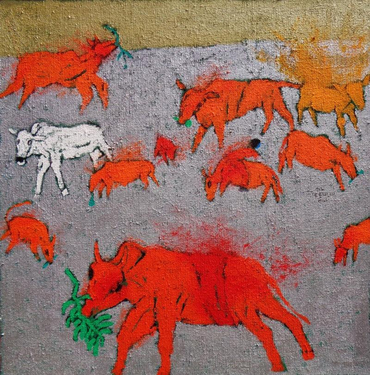 Cattles Of My Village Painting by Kumar Ranjan | ArtZolo.com