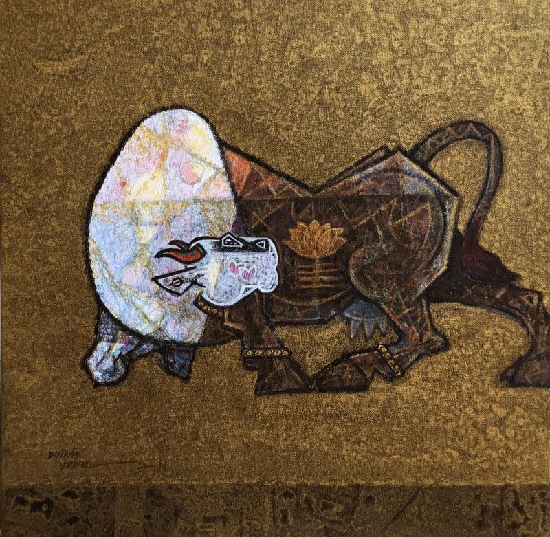 Animals acrylic painting titled 'Celebration 1', 18x18 inches, by artist Dinkar Jadhav on Canvas