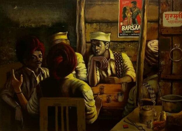 Figurative acrylic painting titled 'Chaiwala Series 1', 60x84 inches, by artist Vijay Gille on Canvas