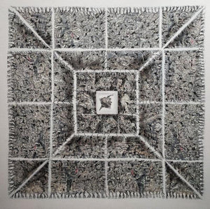 contemporary mixed media painting titled 'Chakkarview', 24x24 inches, by artist Kusum Lata Sharma on Canvas