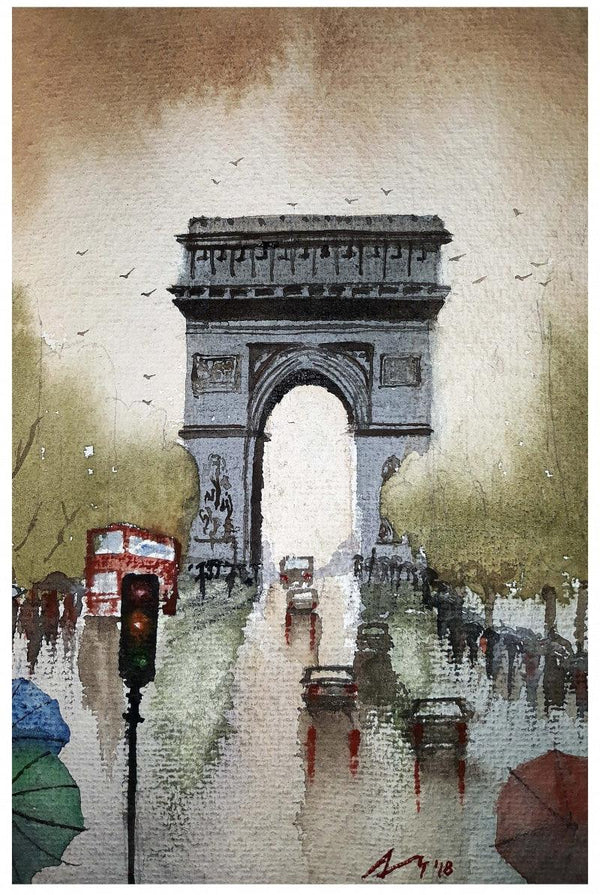 Champs De Elysees Paris France Painting by Arunava Ray | ArtZolo.com