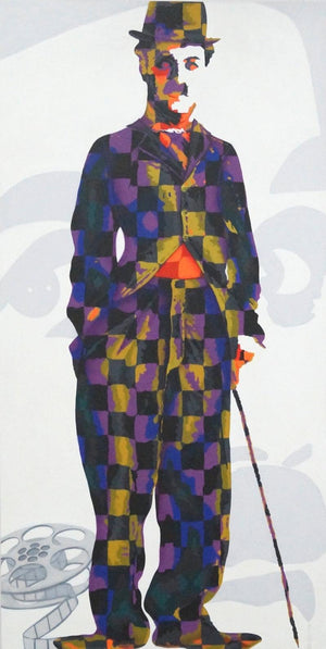 Charlie Chaplin (The Little Tramp) by Sonaly Gandhi, Original Acrylic Figurative Painting on Canvas, Large Vertical Wall Art