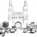 Cityscape Digital Drawing digital art titled 'Charminar', 11x15 inches, by artist Pushkar Chatterjee on canvas
