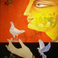 Figurative acrylic painting titled 'Charulata II', 24x30 inches, by artist Gautam Mukherjee on Canvas