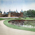 Cityscape watercolor painting titled 'Chateau De Chantilly France', 8x11 inches, by artist Arunava Ray on Paper