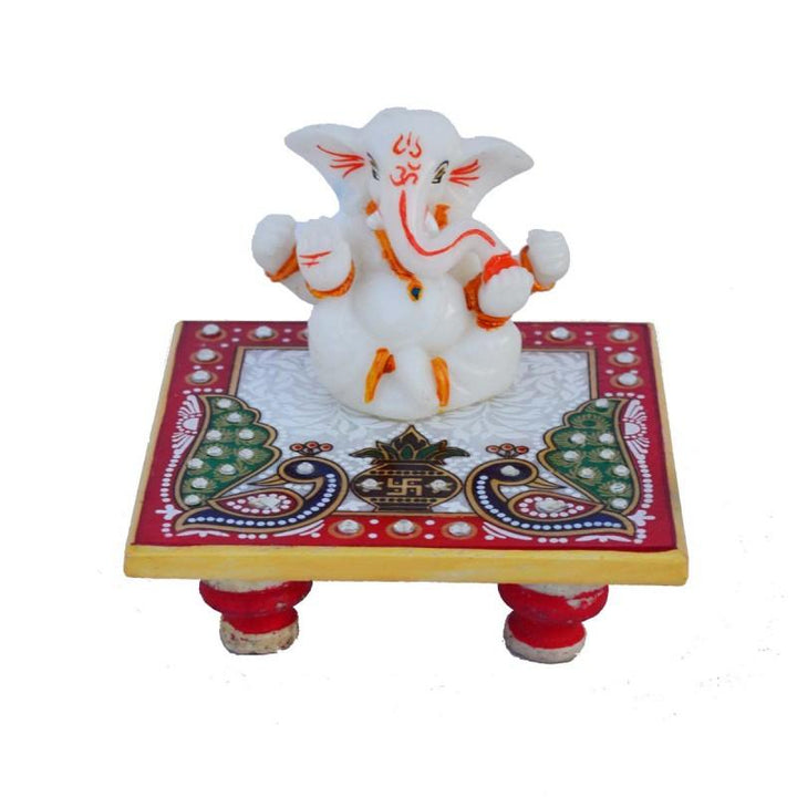 Chaturbhuj Lord Ganesha On Marble Chowki Handicraft by E Craft | ArtZolo.com