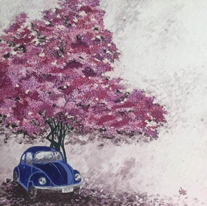 Nature oil painting titled 'Cherry Blossom', 30x30 inches, by artist Shilpi Singh Patel on Canvas