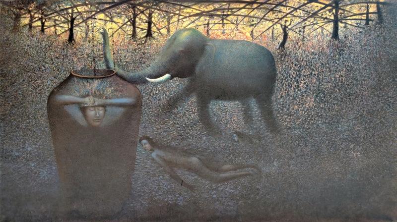 contemporary acrylic painting titled 'Childhood', 36x48 inches, by artist Thambi Sankaran on Canvas