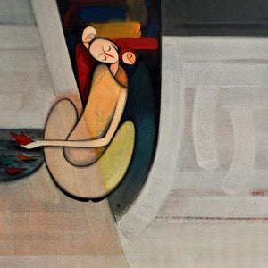 Figurative acrylic painting titled 'Childhood', 24x24 inches, by artist Dattatraya Thombare on Canvas