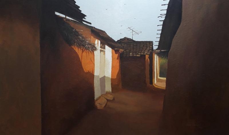 Landscape acrylic painting titled 'Childhood Memories', 36x60 inches, by artist Sandeep Ghule on Canvas
