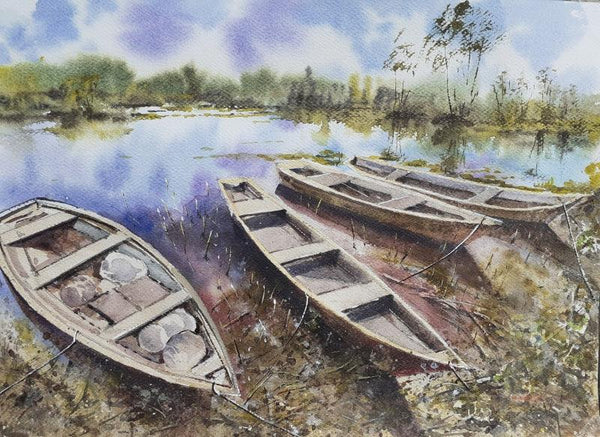 Chilika Fishing Boats Painting by Mrutyunjaya Dash | ArtZolo.com