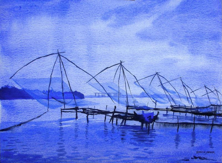 Chinese Fishing Nets Kochi Painting by Ramesh Jhawar | ArtZolo.com