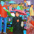 Figurative acrylic painting titled 'City', 48x60 inches, by artist Azizur Rahman on Canvas