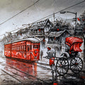 Cityscape acrylic charcoal painting titled 'City Of Kolkata', 12x12 inches, by artist Ananda Das on Canvas