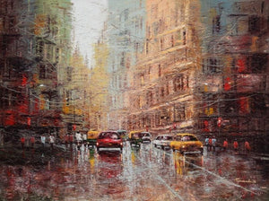 Cityscape oil painting titled 'City Scape 2', 36x48 inches, by artist Purnendu Mandal on Canvas