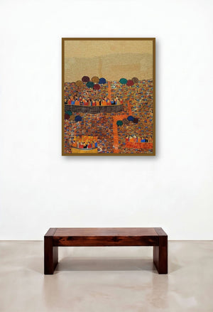 Cityscape 12 (Where Worlds Meet) by artist Rama Krishna V displayed in a Urban Loft Hallway
