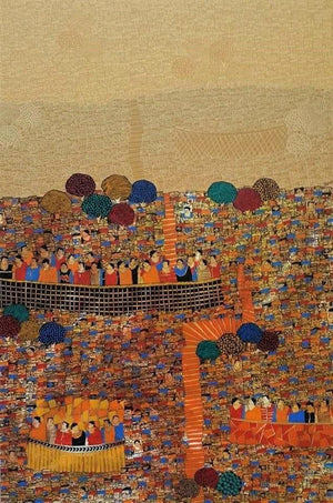 Cityscape 12 (Where Worlds Meet) by Rama Krishna V, Original Acrylic Cityscape Painting on Canvas, X-Large Vertical Wall Art