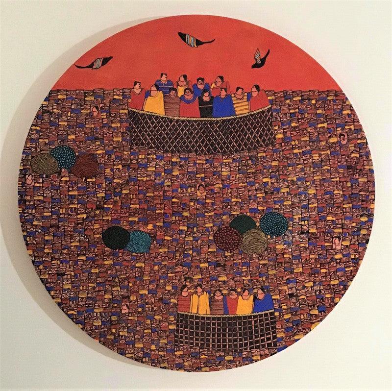 Cityscape acrylic painting titled 'Cityscape 13', 30x30 inches, by artist Rama Krishna V on Canvas