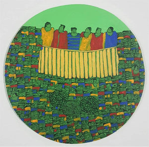 Cityscape acrylic painting titled 'Cityscape 2', 14x14 inches, by artist Rama Krishna V on Canvas