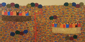 Cityscape acrylic painting titled 'Cityscape 21', 24x48 inches, by artist Rama Krishna V on Canvas