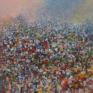 Cityscape acrylic painting titled 'Cityscape 3', 48x48 inches, by artist M Singh on Canvas