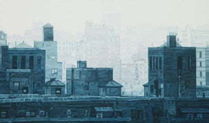 Cityscape oil painting titled 'Cityscape 4', 36x60 inches, by artist Ganesh Pokharkar on Canvas