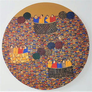 Cityscape acrylic painting titled 'Cityscape 4', 24x24 inches, by artist Rama Krishna V on Canvas