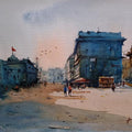 Cityscape watercolor painting titled 'Cityscape 4', 17x12 inches, by artist Prasanta Maiti on Paper