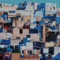 Cityscape oil painting titled 'Cityscape 7', 60x60 inches, by artist Ganesh Pokharkar on Canvas