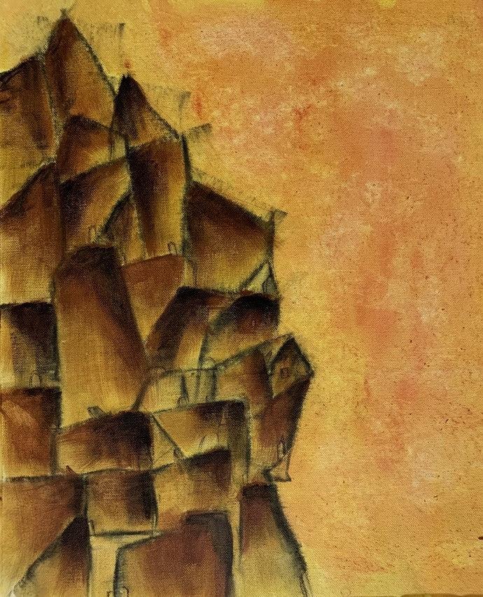 Cityscape acrylic painting titled 'Cityscape Abstract', 19x13 inches, by artist Amit Pithadia on Canvas