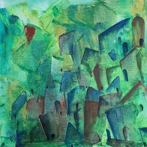 Cityscape acrylic painting titled 'Cityscape Abstract', 16x16 inches, by artist Amit Pithadia on Canvas