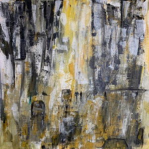 Cityscape acrylic painting titled 'Cityscape Abstract', 30x30 inches, by artist Amit Pithadia on Canvas