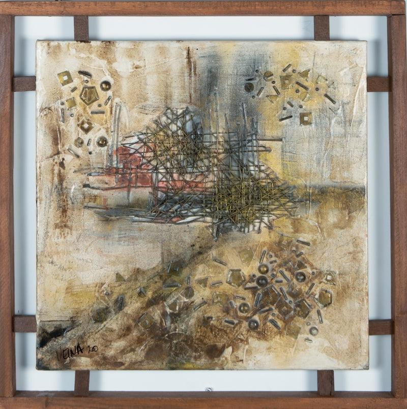 Abstract mixed media titled 'Cityscape', 20x20 inches, by artist Veena Advani on Canvas