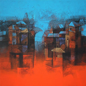 Cityscape acrylic painting titled 'Cityscape', 24x24 inches, by artist Sachin Akalekar on Canvas