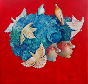 Figurative acrylic painting titled 'Close to My heart', 24x24 inches, by artist Shiv Kumar Soni on Canvas