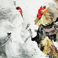 Animals mixed media painting titled 'Cock Fight', 14x20 inches, by artist Farukh Nadaf on Paper