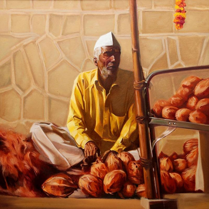 Coconut Seller Painting by Vinayak Takalkar | ArtZolo.com