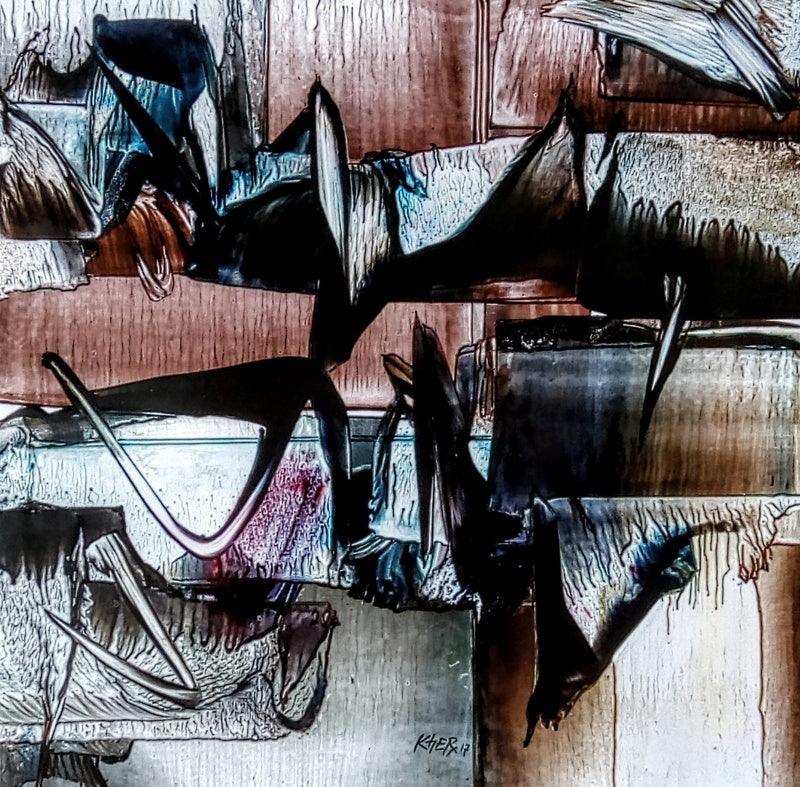 Abstract oil painting titled 'Colours Of Nature', 12x12 inches, by artist Ramesh Kher on Paper