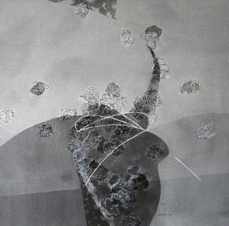 Abstract acrylic painting titled 'Colours of life', 24x24 inches, by artist Asif Shaikh on canvas