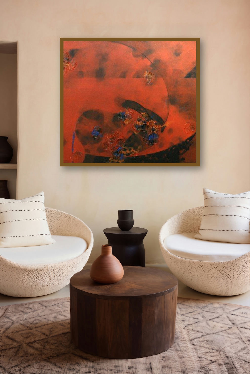 Colours Of Life (Crimson Currents) by artist Asif Sharief Shaikh displayed in a Museum Style gallery