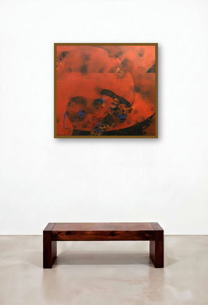 Colours Of Life (Crimson Currents) by artist Asif Sharief Shaikh displayed in a Industrial Bedroom
