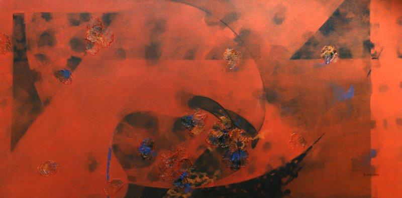 Abstract acrylic painting titled 'Colours of life', 18x36 inches, by artist Asif Shaikh on canvas