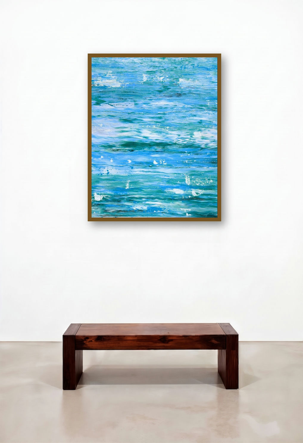Colours of the Ocean (Azure Depths) by artist Manju Lamba displayed in a Contemporary Lounge