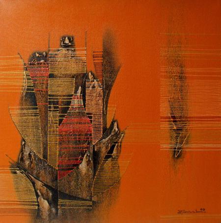 Conquer Orange Abstract Painting by Rahul Dangat | ArtZolo.com
