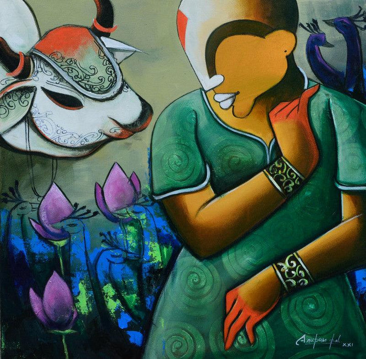Conversation 41 Painting by Anupam Pal | ArtZolo.com