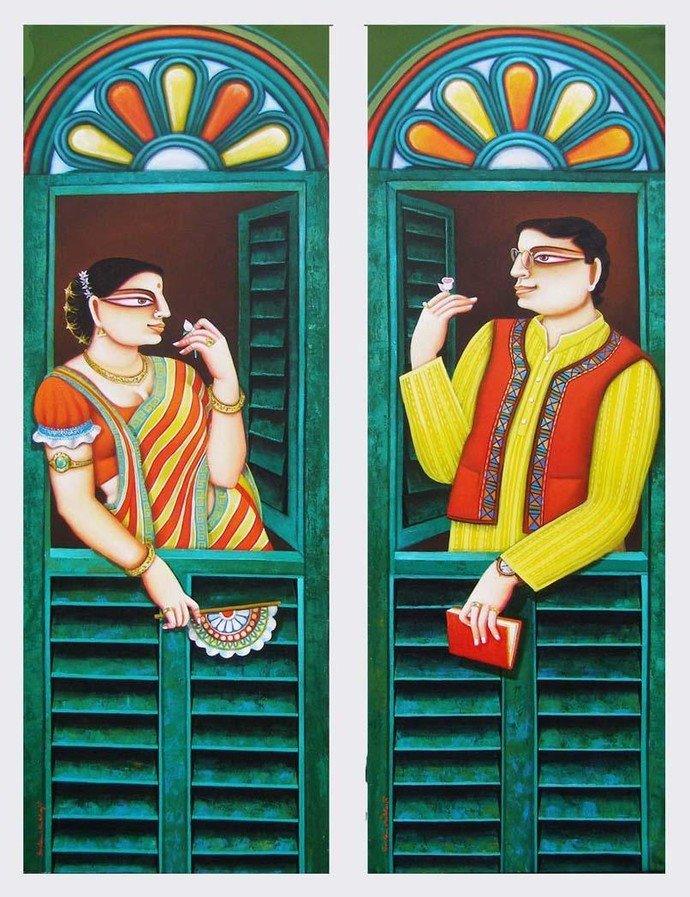 Conversation Painting by Gautam Mukherjee | ArtZolo.com
