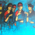 Figurative acrylic painting titled 'Conversation', 48x72 inches, by artist Sachin Sagare on Canvas